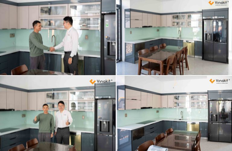Tủ bếp Inox cánh kính nhà Anh Tuấn – Thủy Nguyên, Hải Phòng
