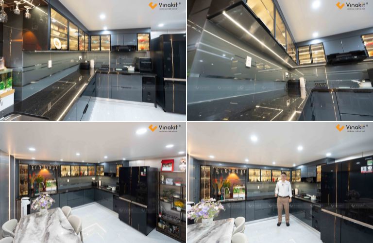 Tủ bếp Inox cánh kính nhà anh Sơn - Hải Phòng