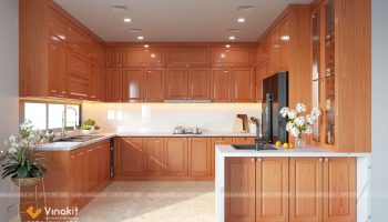 Mẫu tủ bếp gỗ hương Vinakit chữ U – GH10