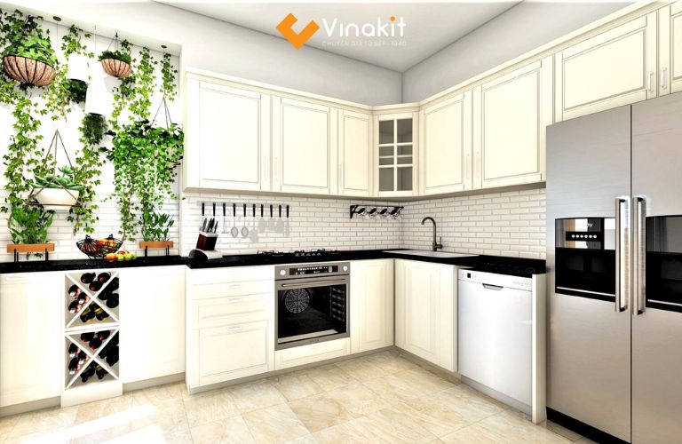 Tủ bếp nhôm cánh sơn Inchem cao cấp phong cách tân cổ điển