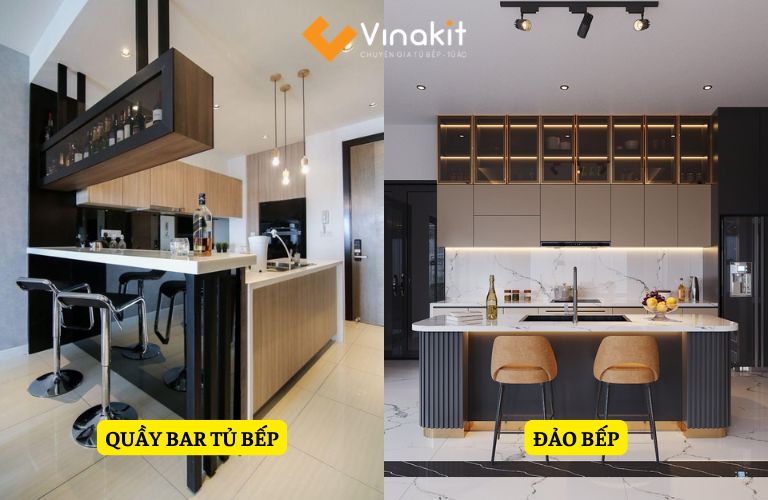 Phân biệt quầy bar tủ bếp và đảo bếp