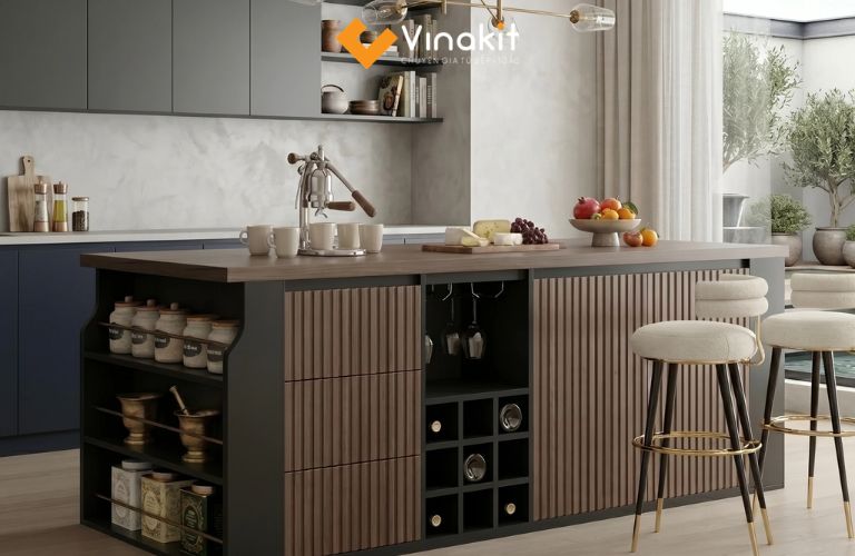 Quầy bar mini tích hợp kệ rượu và hộc lưu trữ