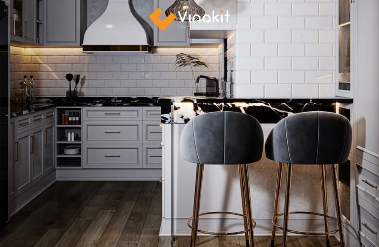 Thiết kế quầy bar mini ốp đá đen nổi bật