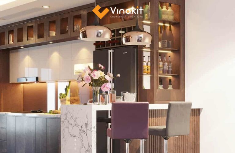 Mẫu quầy bar kết hợp kệ rượu và tủ trang trí