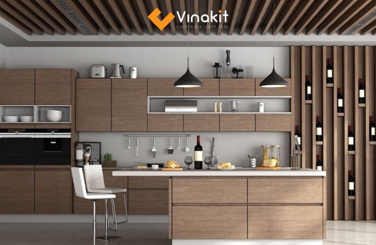 Quầy bar mini kết hợp tủ rượu âm tường