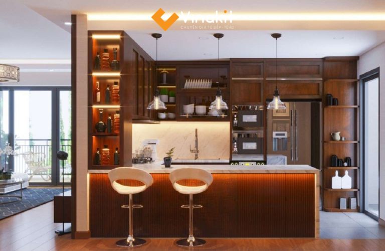 Tủ bếp có quầy bar phù hợp với nhà phố