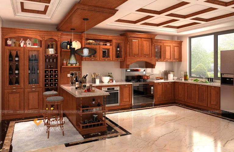 Quầy bar tủ bếp bằng gỗ tự nhiên