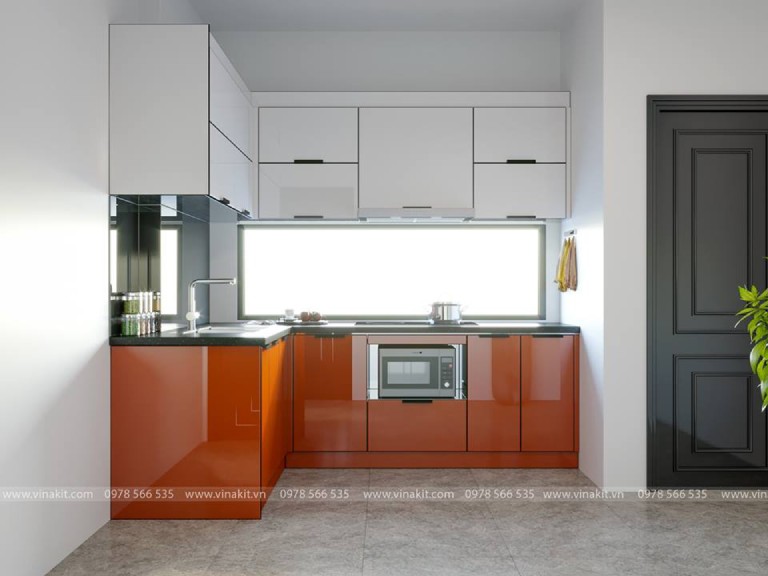 Tủ bếp màu cam