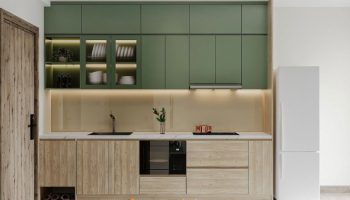mẫu tủ bếp xanh mint phong cách tối giản