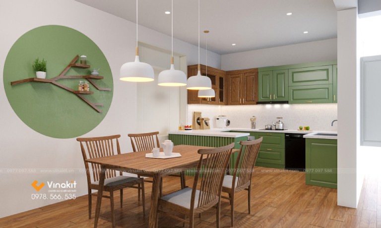 tủ bếp xanh mint thiết kế đẹo 