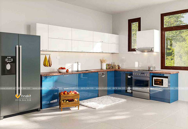 tủ bếp Acrylic màu xanh dương