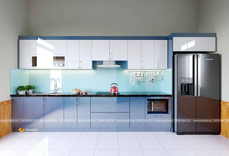 Tủ bếp Acrylic màu xanh ghi đẹp sang trọng