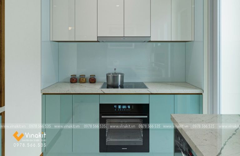 Tủ bếp màu xanh ngọc