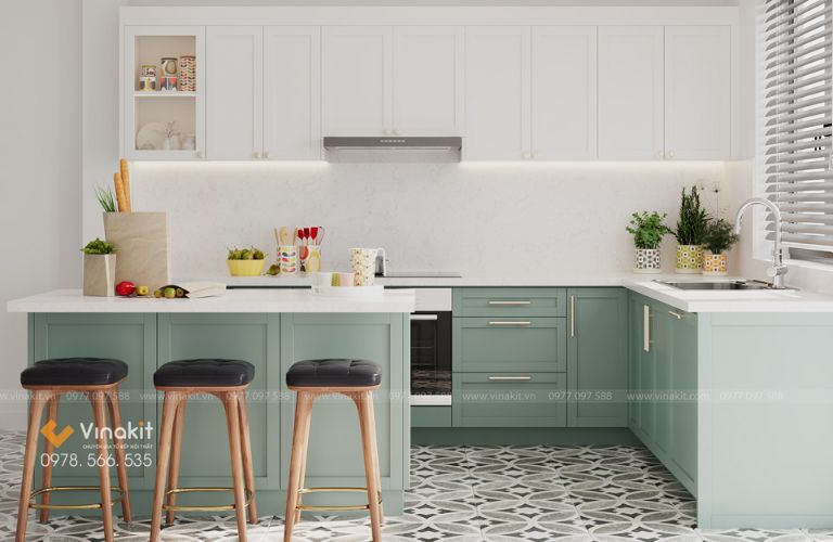 Mẫu tủ bếp gỗ công nghiệp cánh Laminate CLA01