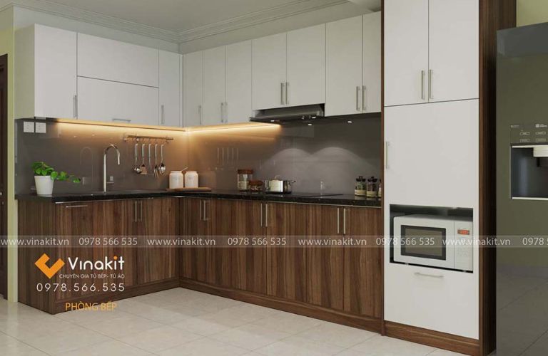 Mẫu tủ bếp gỗ công nghiệp cánh Laminate CLA11
