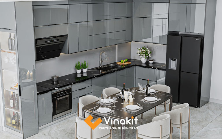 Tủ bếp inox chữ L từ Vinakit 