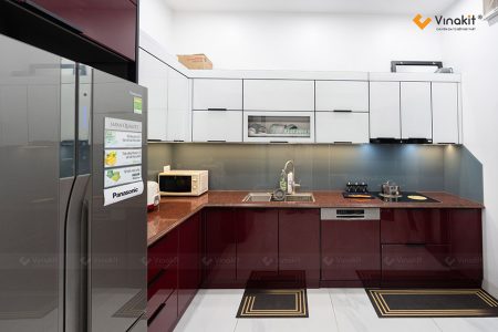 Tủ bếp Inox 304 cánh kính cao cấp Vinakit nhà chú Sáng, Khương Đình.