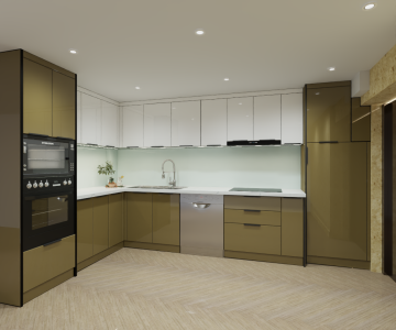 Mẫu thiết kế 3D tủ bếp inox cánh kính TP HCM