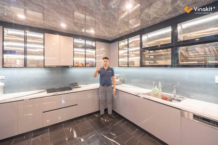 Nghiệm thu bộ tủ bếp inox 304 cao cấp nhà anh Phức tại Bãi Cháy.