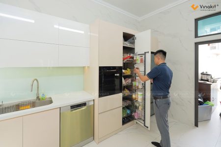 Hoàn thiện công trình tủ bếp inox cánh acrylic bóng gương An Cường sang trọng nhà cô Ngân Lê Chân Hải Phòng