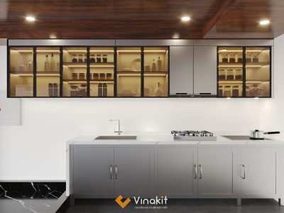 Thiết kế 3d tủ bếp inox cánh acrylic anh Phức ở Bãi Cháy