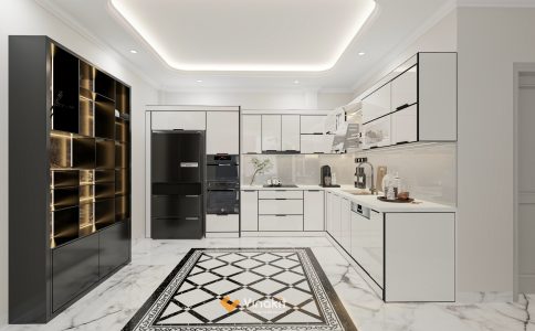 Thiết kế 3d tủ bếp inox cánh kính cô Thanh ở Bồ Đề