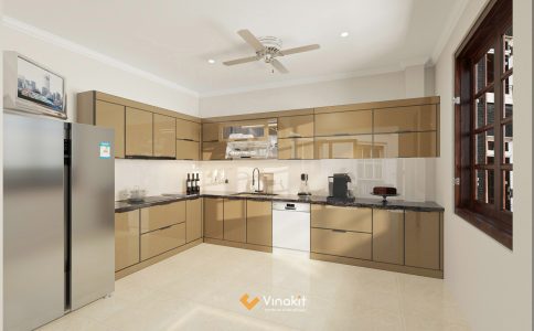 Thiết kế 3d tủ bếp inox cánh kính cô Hà tại An Dương