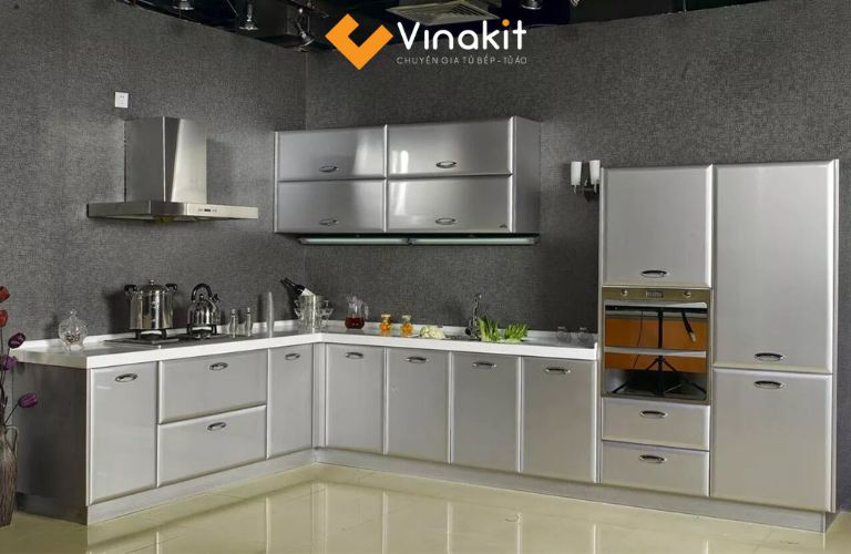 Tủ bếp inox mặt đá siêu bền