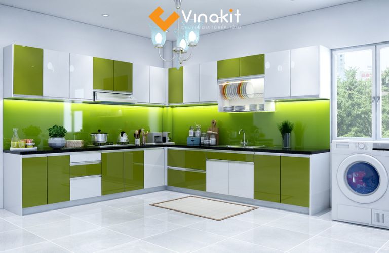 Tủ bếp Acrylic bóng gương hiện đại