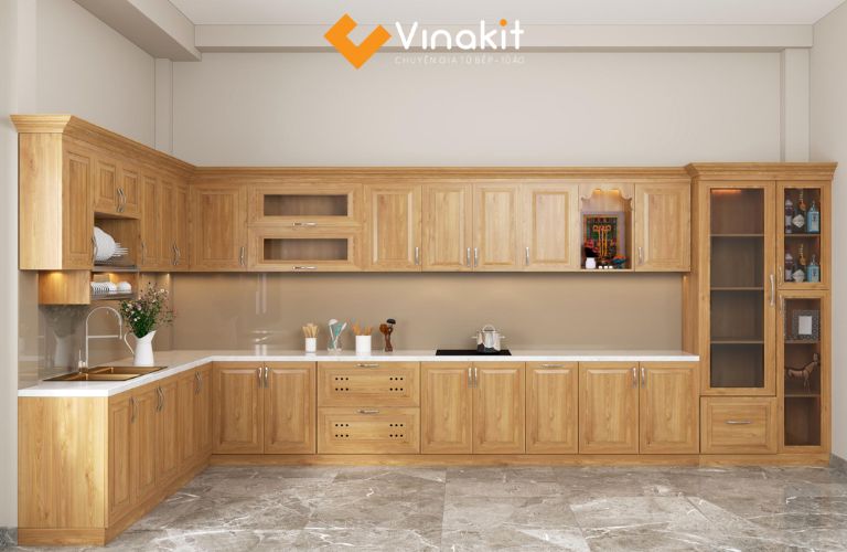 Tủ bếp gỗ sồi tự nhiên ấm cúng