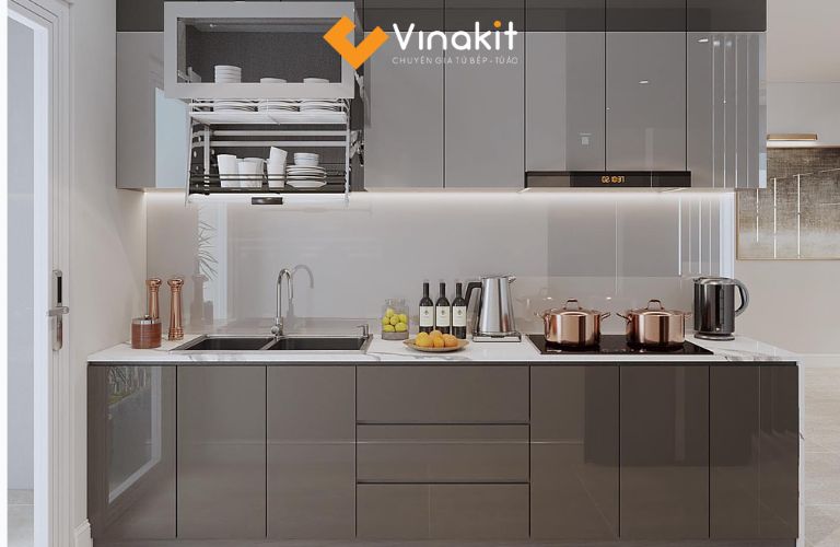Tủ bếp mini Acrylic bóng gương có bồn rửa