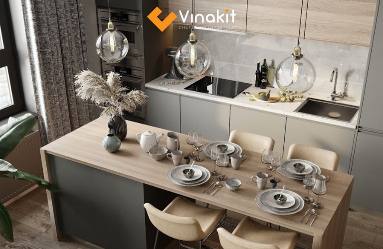 Mẫu nhà bếp nhỏ với đảo bếp mini