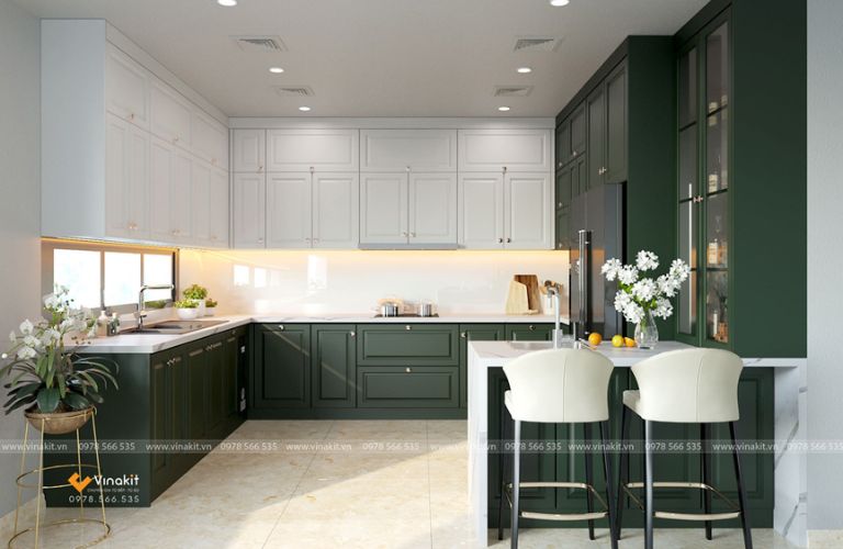 Mẫu tủ bếp gỗ công nghiệp cánh sơn Inchem INC06