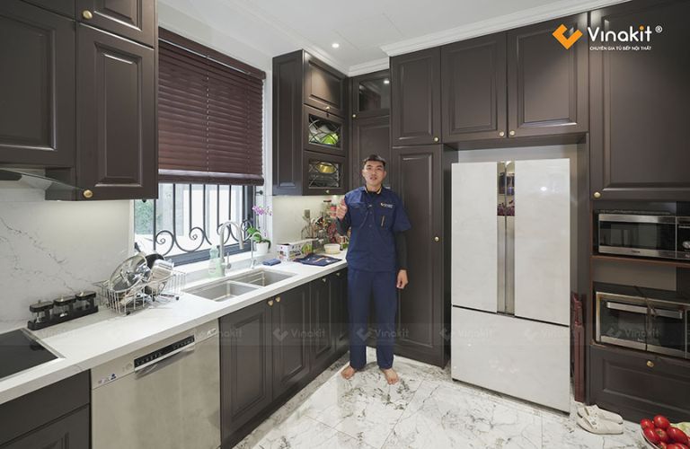 Tủ bếp MDF cánh sơn Inchem nhà anh Hải