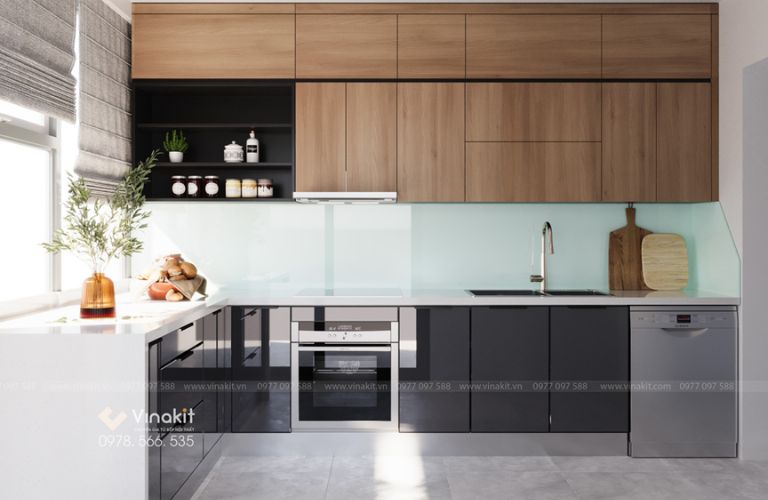 Mẫu tủ bếp gỗ công nghiệp cánh Laminate CLA09