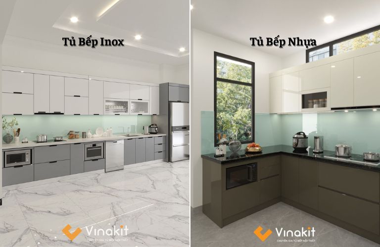 So sánh tủ bếp inox và nhựa