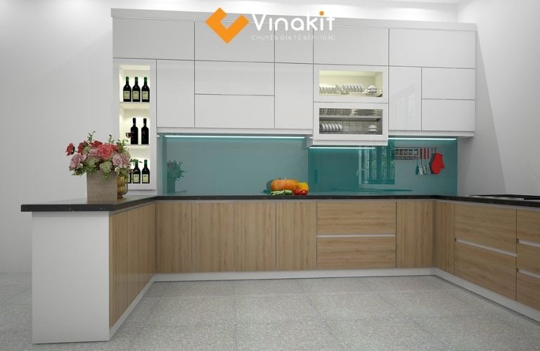 Tủ bếp inox cánh laminate