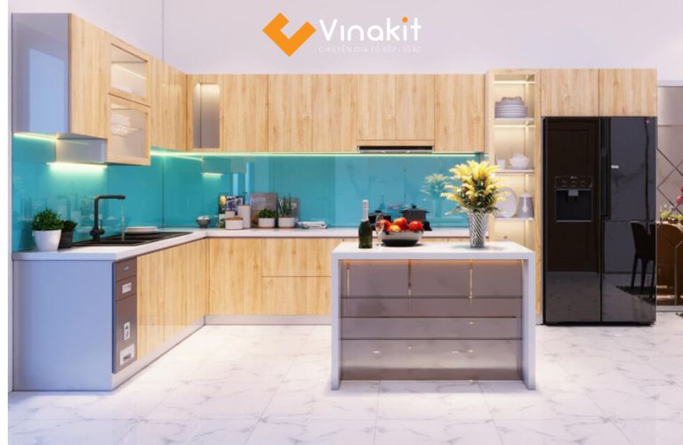 Tủ bếp Acrylic vân gỗ