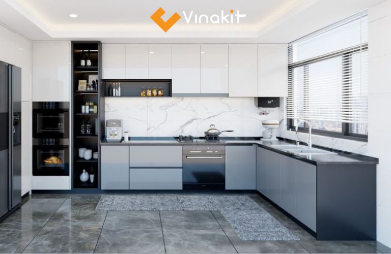 Tủ bếp Acrylic phối màu