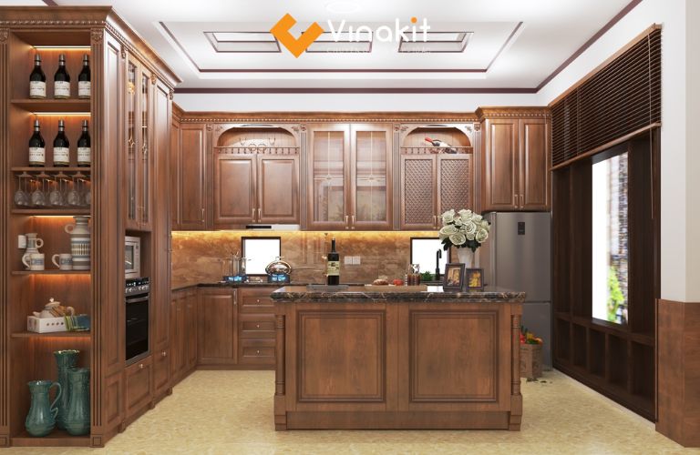 Mẫu tủ bếp dưới gỗ tự nhiên cao cấp