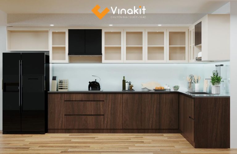 Mẫu tủ bếp dưới gỗ công nghiệp