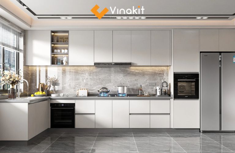 Mẫu tủ bếp dưới chữ L tận dụng góc chết