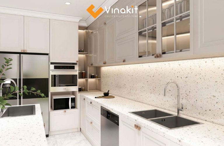 Mẫu tủ bếp dưới tích hợp bồn rửa