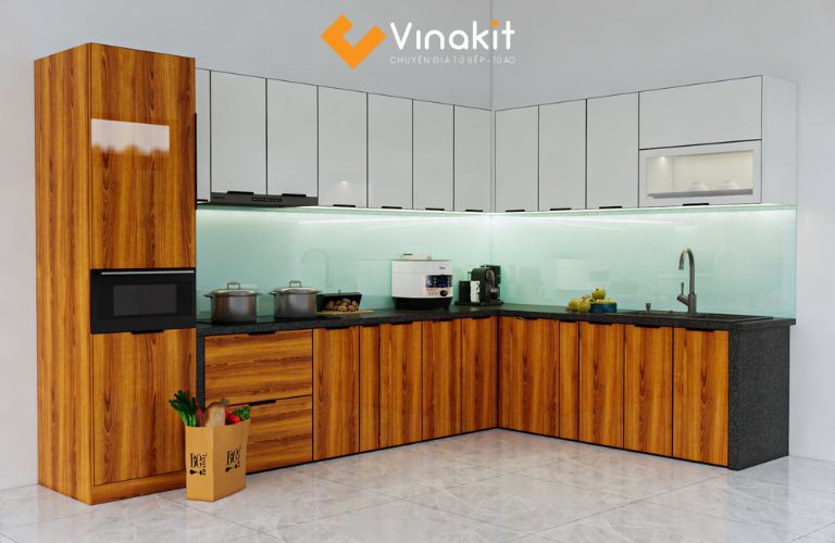 Tủ bếp nhôm giả gỗ