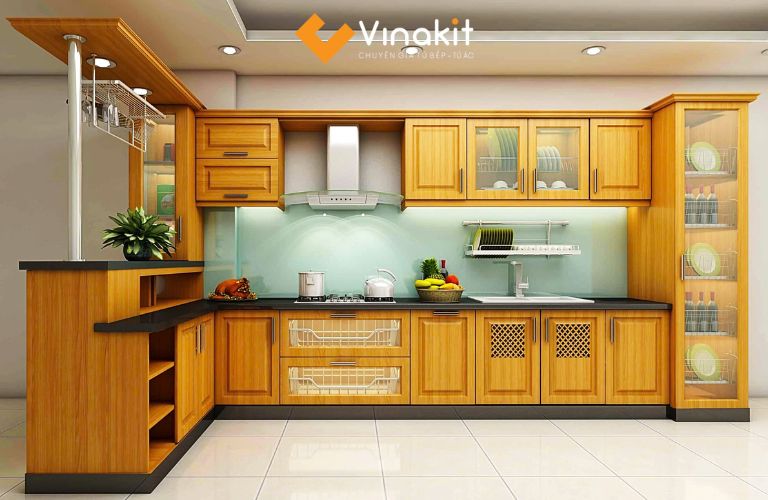 Tủ bếp nhôm kính giả gỗ