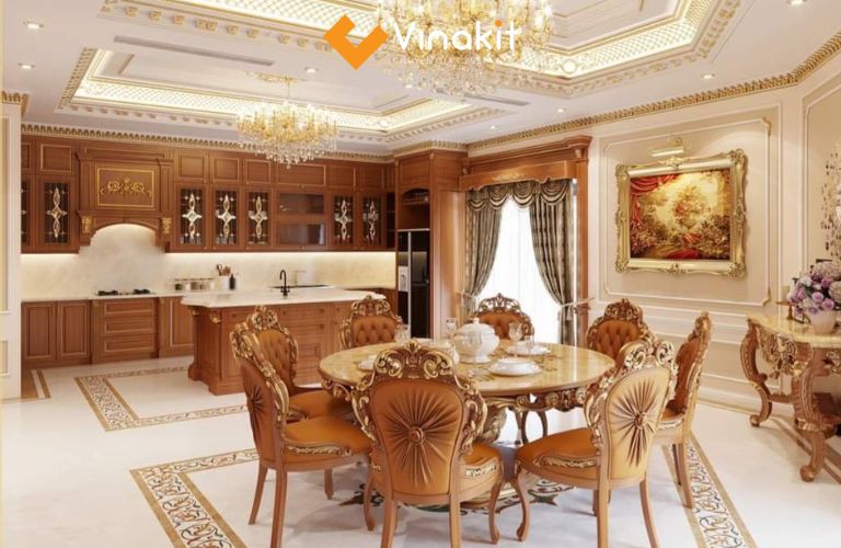 Tủ bếp nhôm giả gỗ cổ điển