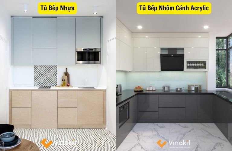 So sánh tủ bếp nhựa và nhôm