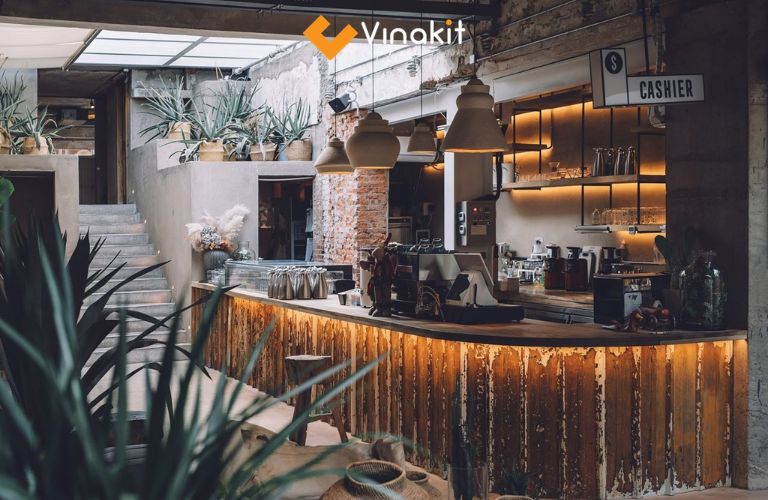 Không gian quán cafe phong cách Rustic