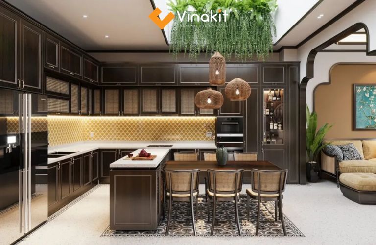 Tủ bếp Indochine gỗ tự nhiên sang trọng