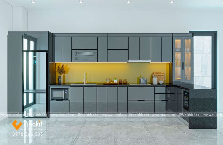 Tủ bếp nhôm tấm cánh kính cường lực CK07